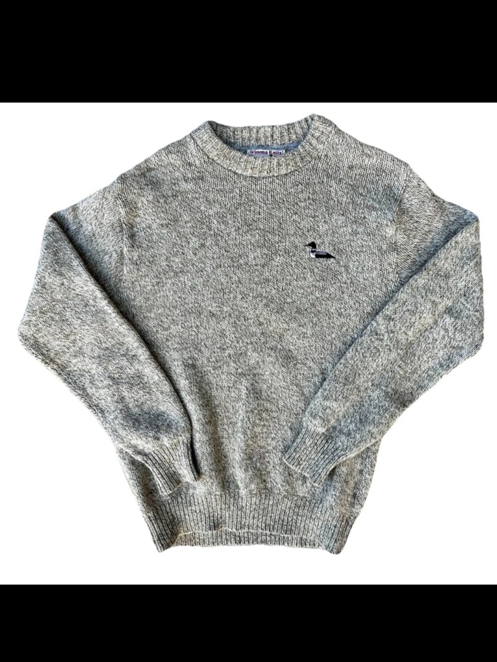 Vintage Winona Knits Wool Sweater Made in USA Duck Loon Embroidery Sz L